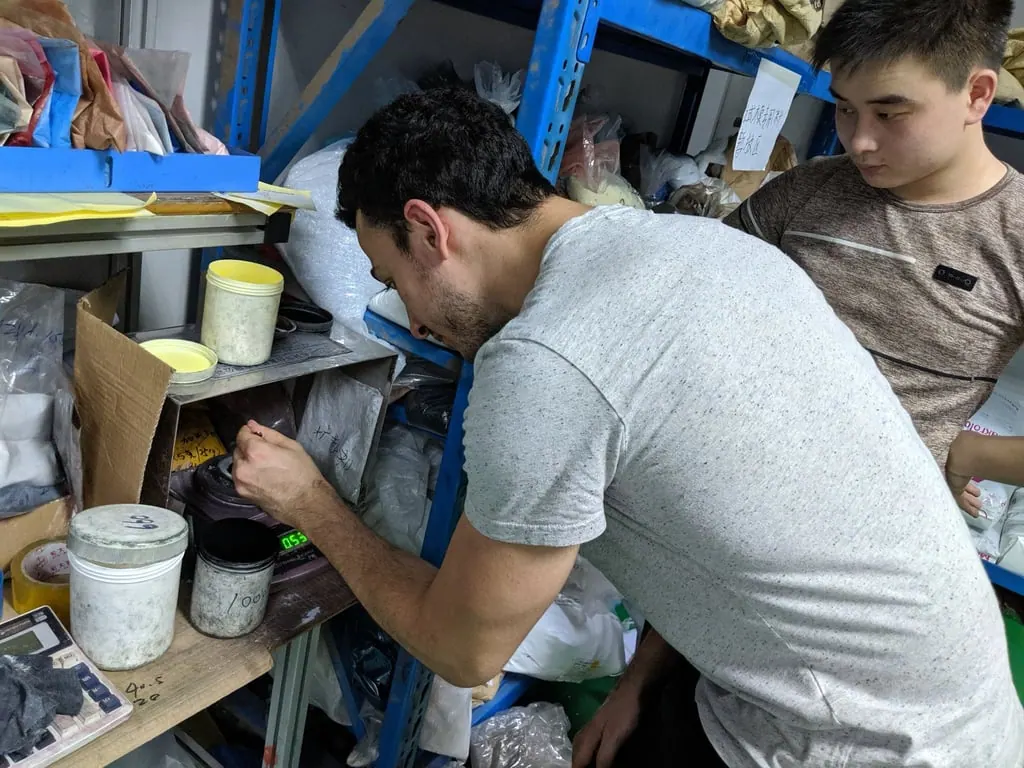 Doing some color mixing at our injection molding partner